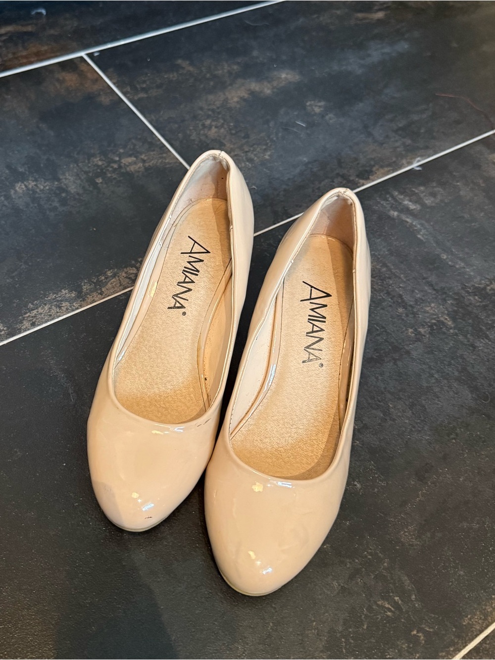 Amiana Nude Patent Round-Toe 2 Inch Heels - Size 36/W 5.5